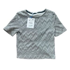 Zara Gray Silver Zigzag Tee NWT Size Medium